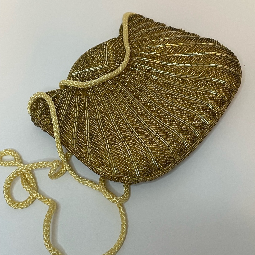 Rare Vintage Carla Marchi Gold Beaded Deco Crossbody Purse